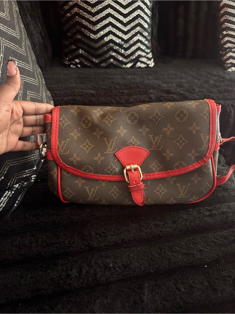 Louis Vuitton Brown Monogram Crossbody with Red Trim